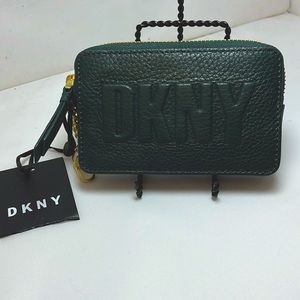 DKNY dark green small zip wallet NWT